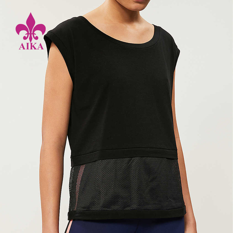 Active Wear Yoga Sports Wear Mesh Panel Boxy Fit Cotton Gym Tank Top ქალებისთვის