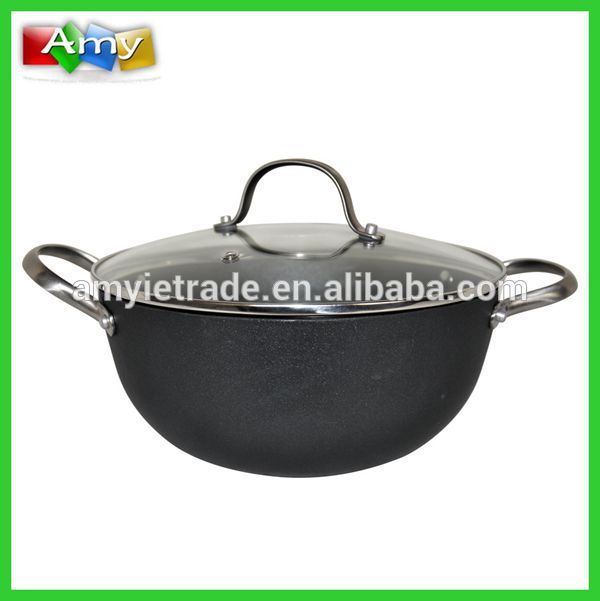 SW-GW282 Die Casting Wok with Glass Lid and Stainless Steel Handles