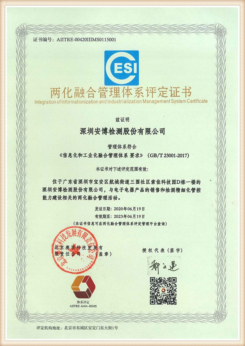 Two integration management system evaluation certificate