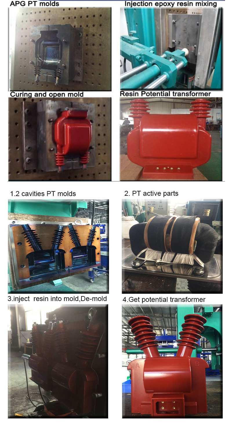Epoxy resin voltage transformer apg mold casting process by APG mold machine