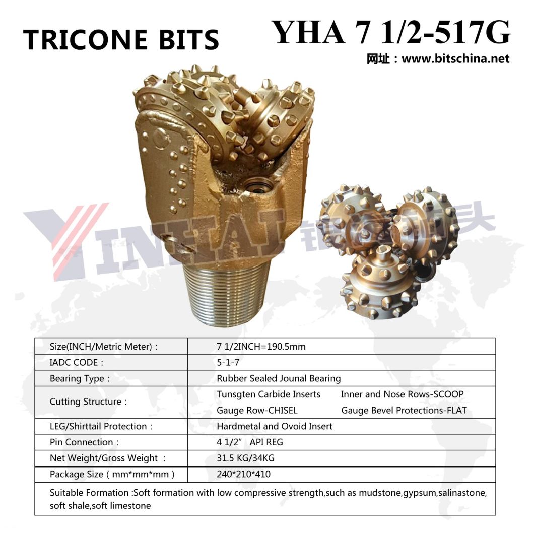 Trenchless Drilling Pilot Bit Tricone Rock Bit 7 1/2 Inch IADC417/517