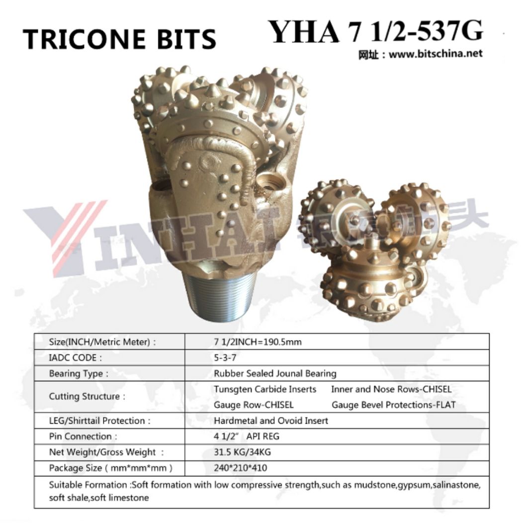 7 1/2 Inch 190.5mm IADC437/537/637 Tricone Rock Drilling Roller Cone Bit