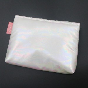 RPET Holographic Bag White Soft Waterproof and Renewable Cosmetic bag with Button
