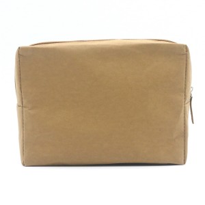 Durable washable kraft paper Zipper Closure Makeup Bag Natural Cosmetic Bag