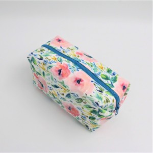 RPET with full printing cosmetic packing bag flower zipper stamp portable pouch