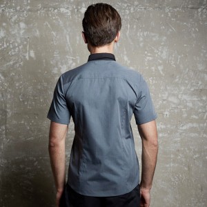 GRAY Polyester Cotton Classic Short Sleeve Slim Fit waiter uniform Shirt CM185D5901H