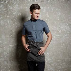 GRAY Polyester Cotton Classic Short Sleeve Slim Fit waiter uniform Shirt CM185D5901H