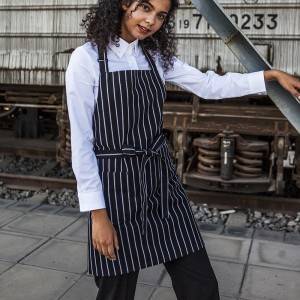 Black White Strips Chef Bib Aprons With One Pocket CU304S8600H