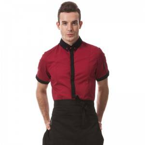 WINE RED Polyester Cotton Classic Short Sleeve Slim Fit waiter uniform Shirt CM167D0401E