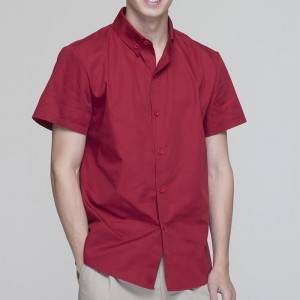 WINE RED Polyester Cotton Classic Short Sleeve Slim Fit waiter uniform Shirt  CM181D0400E
