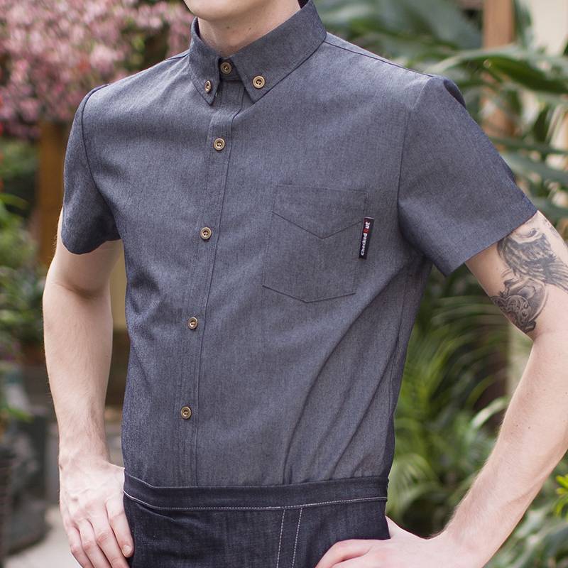 Polyester Cotton Classic Short Sleeve Slim Fit waiter uniform Shirt CM197D4100T2 Featured Image