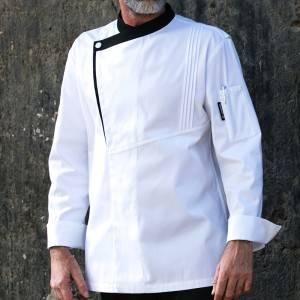 Hidden Placket Contrast Color Long Sleeve Dress Pleats Chef Jacket For Hotel And Restaurant U112C0201C