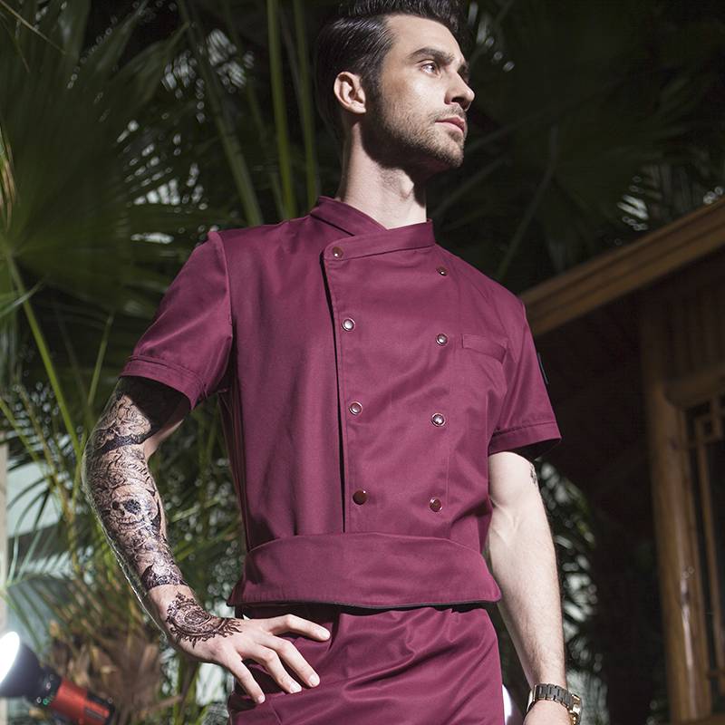DOUBLE BREASTED CROSS COLLAR SHORT SLEEVE CHEF UNIFORM AND CHEF JACKET FOR HOTEL AND RESTAURANT U157D4700C Featured Image