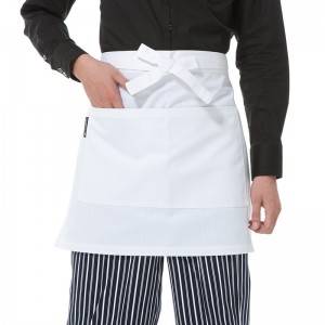 White Poly Cotton Waiter Short Waist Apron With Pockets U301S0200A