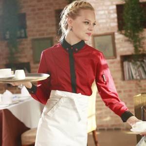 WINE RED Polyester Cotton Classic Long Sleeve Slim Fit waitress uniform Shirt CW167C0401E