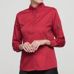 WINE RED Polyester Cotton Classic Long Sleeve Slim Fit waitress uniform Shirt CW181C0400E