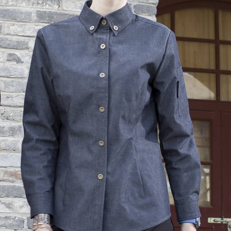 Polyester Cotton Classic Long Sleeve Slim Fit waitress uniform Shirt CW197C4100T2 Featured Image