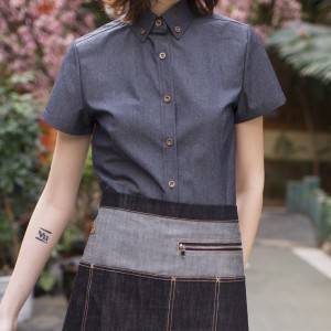Polyester Cotton Classic Short Sleeve Slim Fit waitress uniform Shirt CW197D4100T2