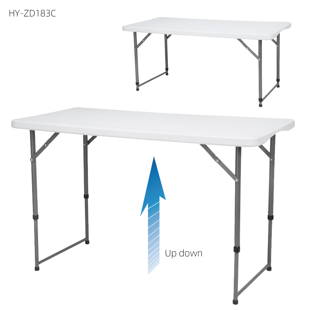 2019 new design 4ft solid top height  adjustable white plastic folding table for camping
