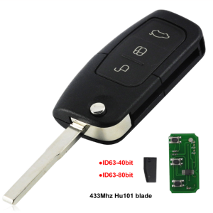 433MHz 4D63 4D60 3 Buttons Flip Folding Remote Control Key for Ford Fusion Focus Mondeo Fiesta Galaxy Fob HU101 Blade