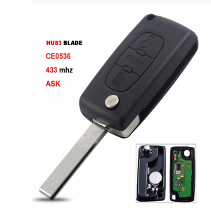 For Peugeot for Citroen C3 C5 HU83 Blade CE0536 Flip Remote Key 3 Button with Trunk ASK 434mhz Remote Circuit Board
