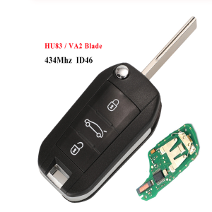 434MHz ID46 Car Remote Key for Peugeot 208 2008 301 308 5008 508 Hella HU83 Blade
