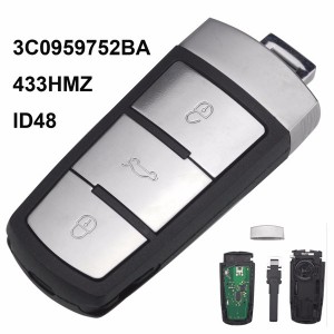 433MHz 3 Buttons Keyless Uncut Flip Smart Car Remote Key Fob with ID48 Chip 3C0959752BA for VW Passat B6 3C B7 Magotan CC
