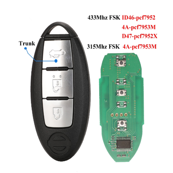 Smart Remote Key 3 Buttons for NISSAN Qashqai X-Trail TIIDA SYLPHY Car 433.92MHz/315Mhz Chip 4A ID46 ID47 Featured Image