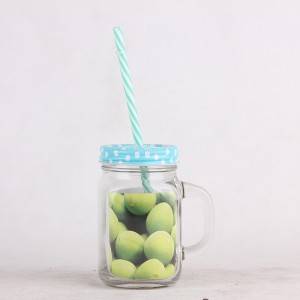 Beverage drinking glass bottle with straw