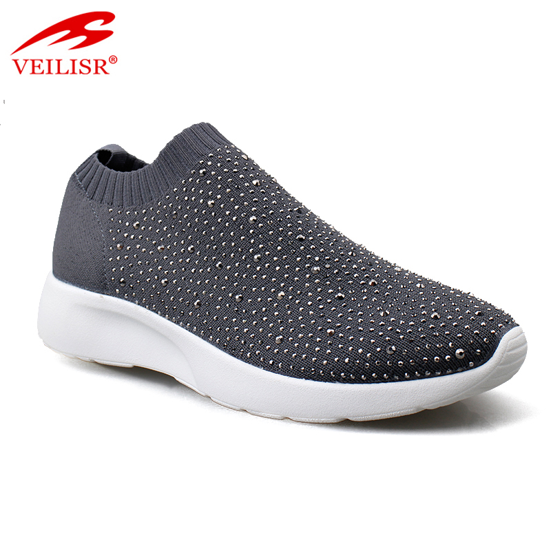 Outdoor knit fabric upper ladies slip on sneakers women casual shoes