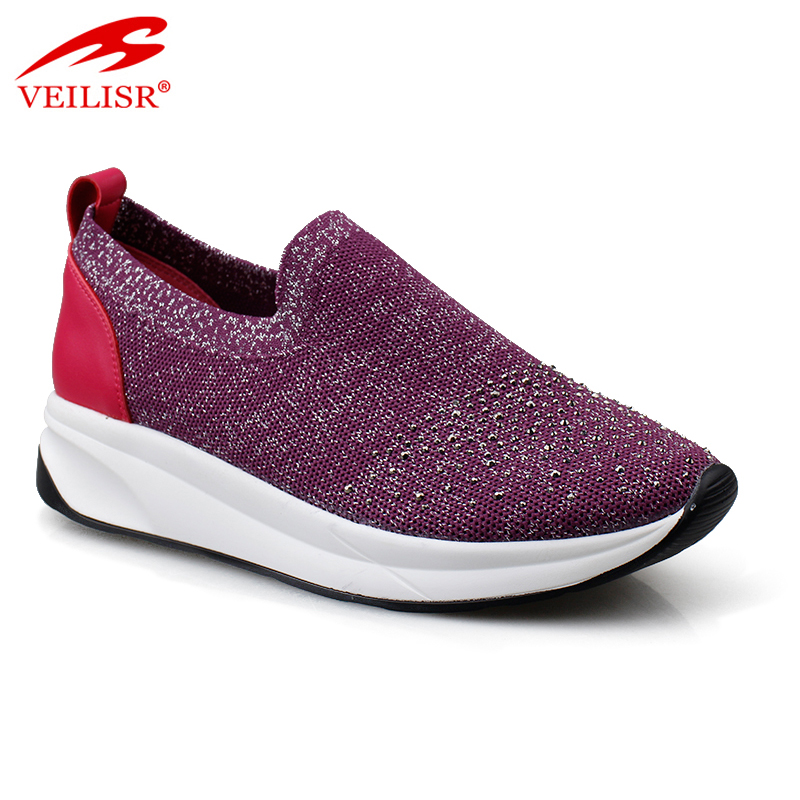 Outdoor knit fabric upper ladies simple slip on sneakers women casual walking shoes for the old