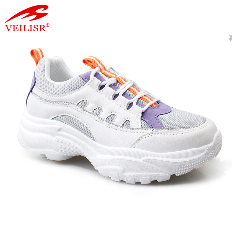 China Factory Wholesale comfortable Low Price New style Outdoor PU mesh upper sports casual shoes chunky sole women sneakers
