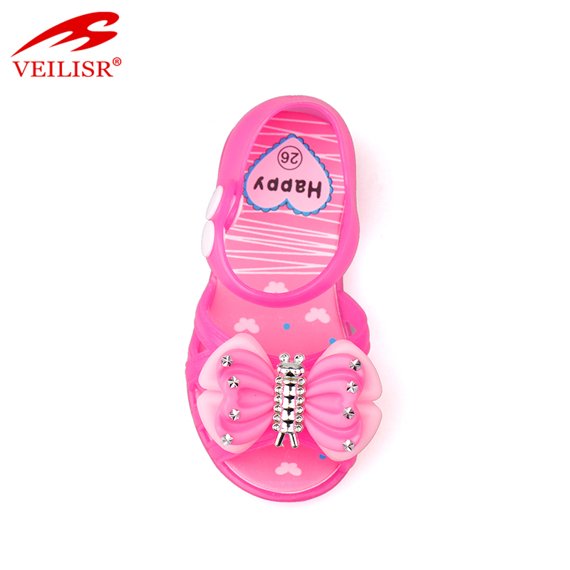 Bowknot design children PVC footwear jelly shoes led light kids sandals