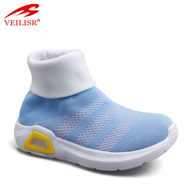 Cheap New arrival High quality Fashionable Outdoor knit fabric EVA children casual sneakers kids led light sock shoes