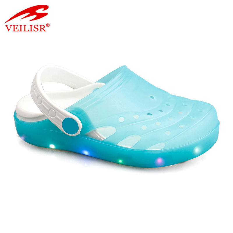 New design summer clear jelly shoes PVC sandals led light kids clogs