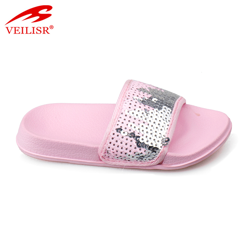 2020 China Factory Wholesale Sequined Cloth upper EVA sole outdoor kids slippers children slide sandals