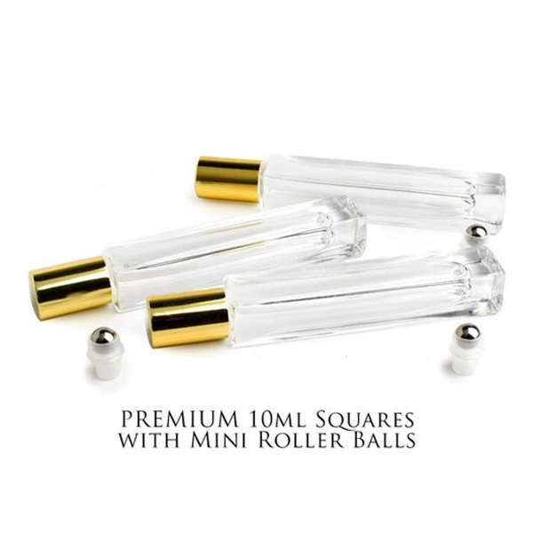 Square Shape 10ml Roll On Bottle with Shinny Golden Silver Cap Featured Image