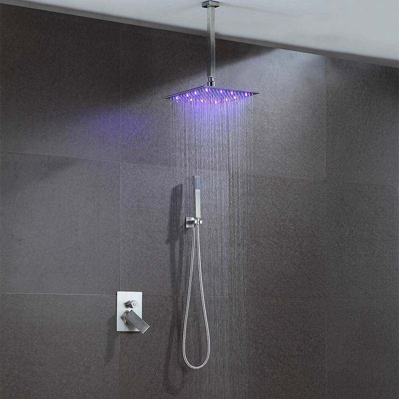 Concealed LED square shower head with shower arm Featured Image