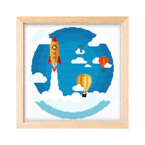 Wholesale Beginner Kits Home Decoration Fabric Cross-stitch Craft DIY Kits Cartoon rocket and balloons Patterns Embroidery Kits 15061