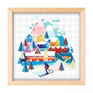 Wholesale Beginner Kits Home Decoration Fabric Cross-stitch Craft DIY Kits Village snow scene Patterns Embroidery Kits   15089