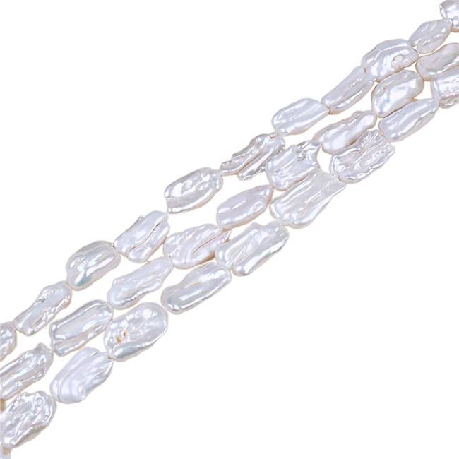 Square Shaped Large 20-25mm White Biwa Pearl Strands 16 Inches