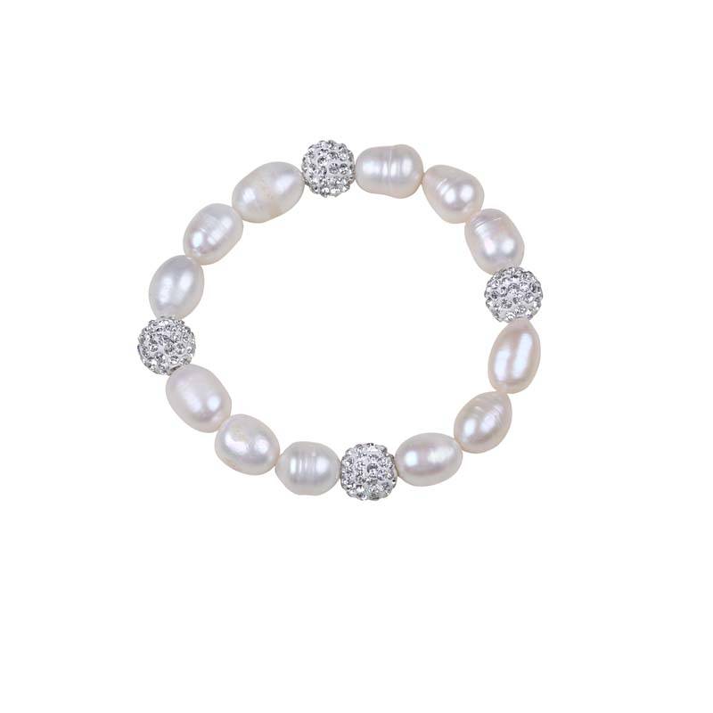 9-10mm Rice Shape White Freshwater Pearl Crystal Beads Bracelet