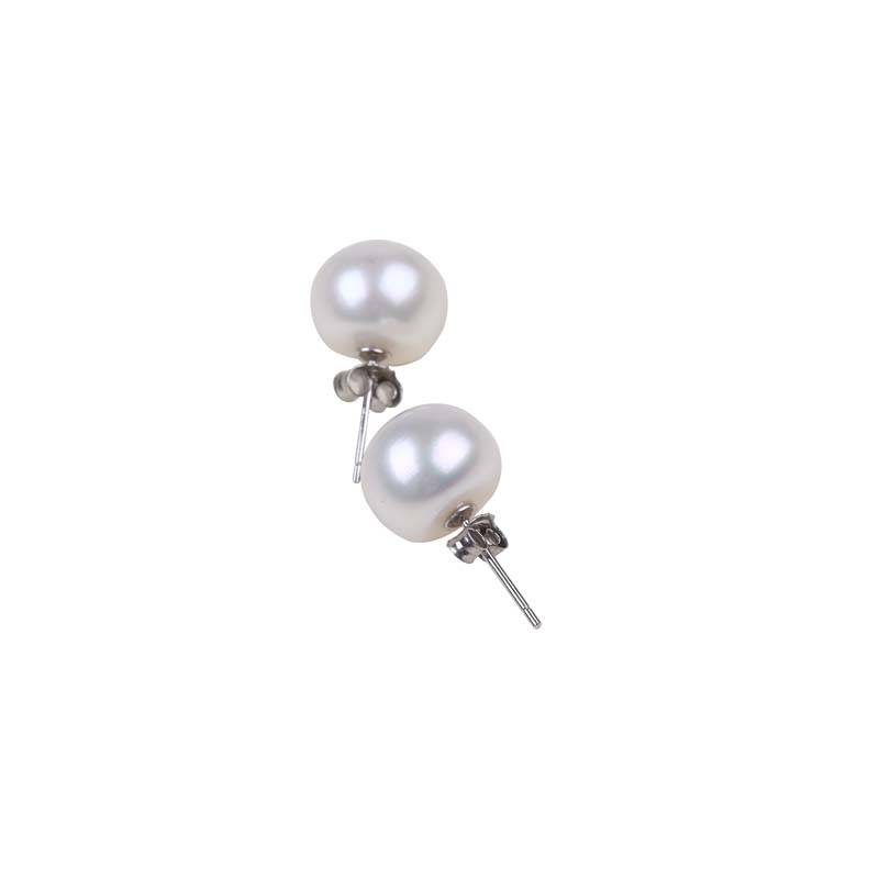 11mm Huge Button Shape Freshwater Pearl 925 Silver Earring Stud