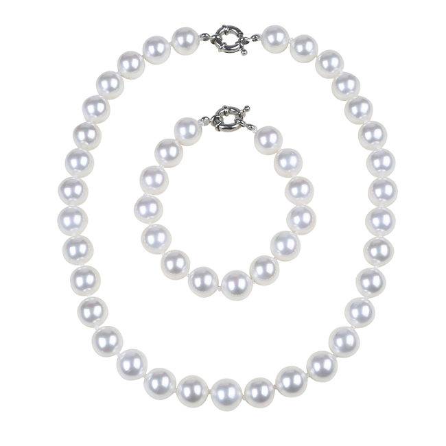 High Luster White Shell Pearl Women Wedding Bridesmaid Necklace Bracelet Set