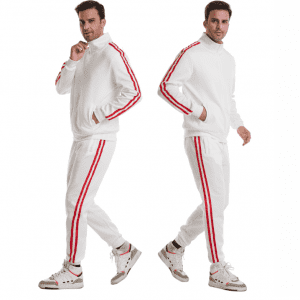 Men techfleece interlock training set with contrast color piping and print zipper jogger jacket