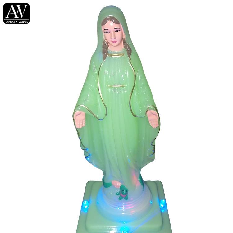 christmas decoration plastic resin with led religious mary statue