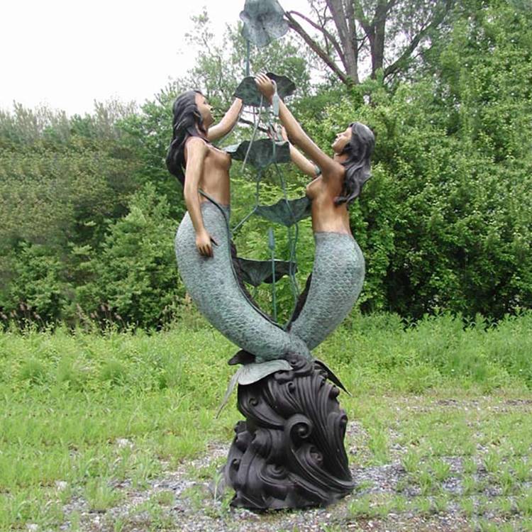 Hot Sale life size beautiful bronze Mermaid  figures Fountain with Holding Shell