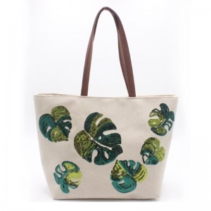 Original Factory Waxed Canvas Bag - Eccochic Design Sequins Green Leaves Tote Bag – Eccochic