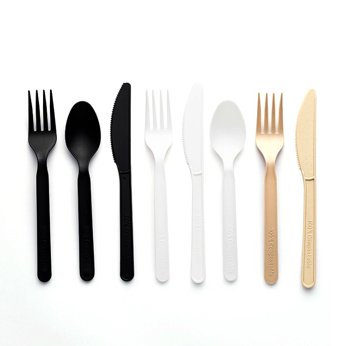 Eco friendly disposable compostable plastic fork knife spoon portable PLA cutlery set