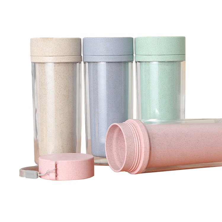 High quality natural eco friendly reusable biodegradable material wheat straw plastic water bottles with lid for travel